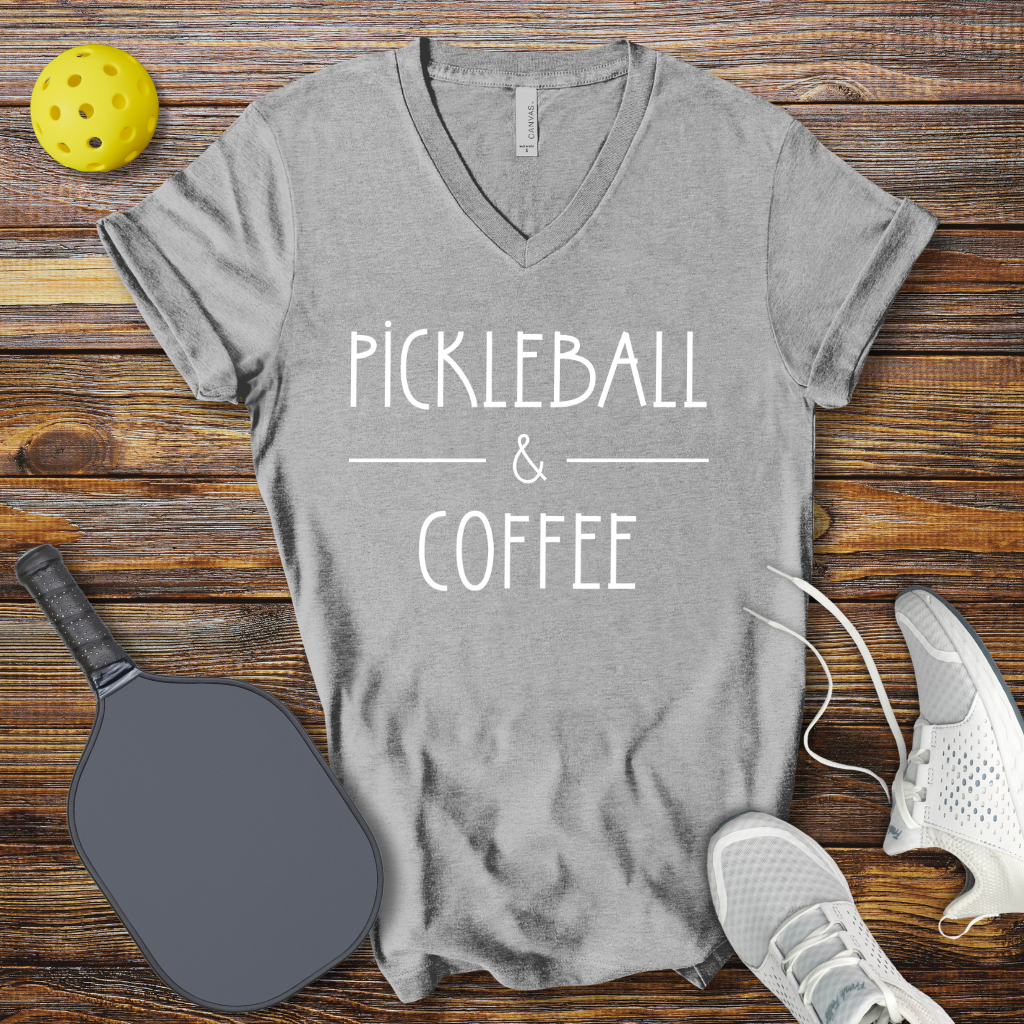 Pickleball & Coffee V-Neck T-shirt