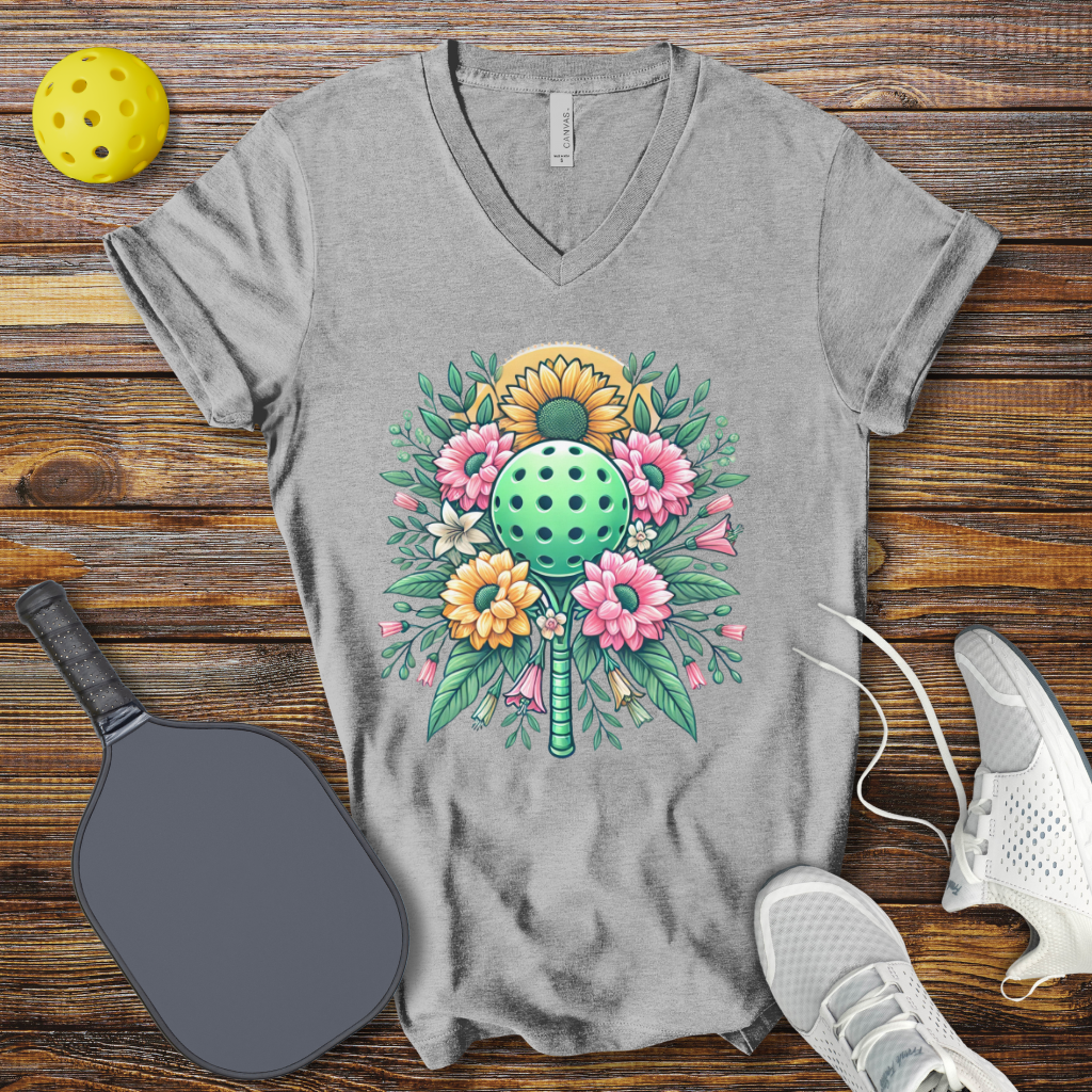 Floral Pickleball Dreams V-Neck T-Shirt