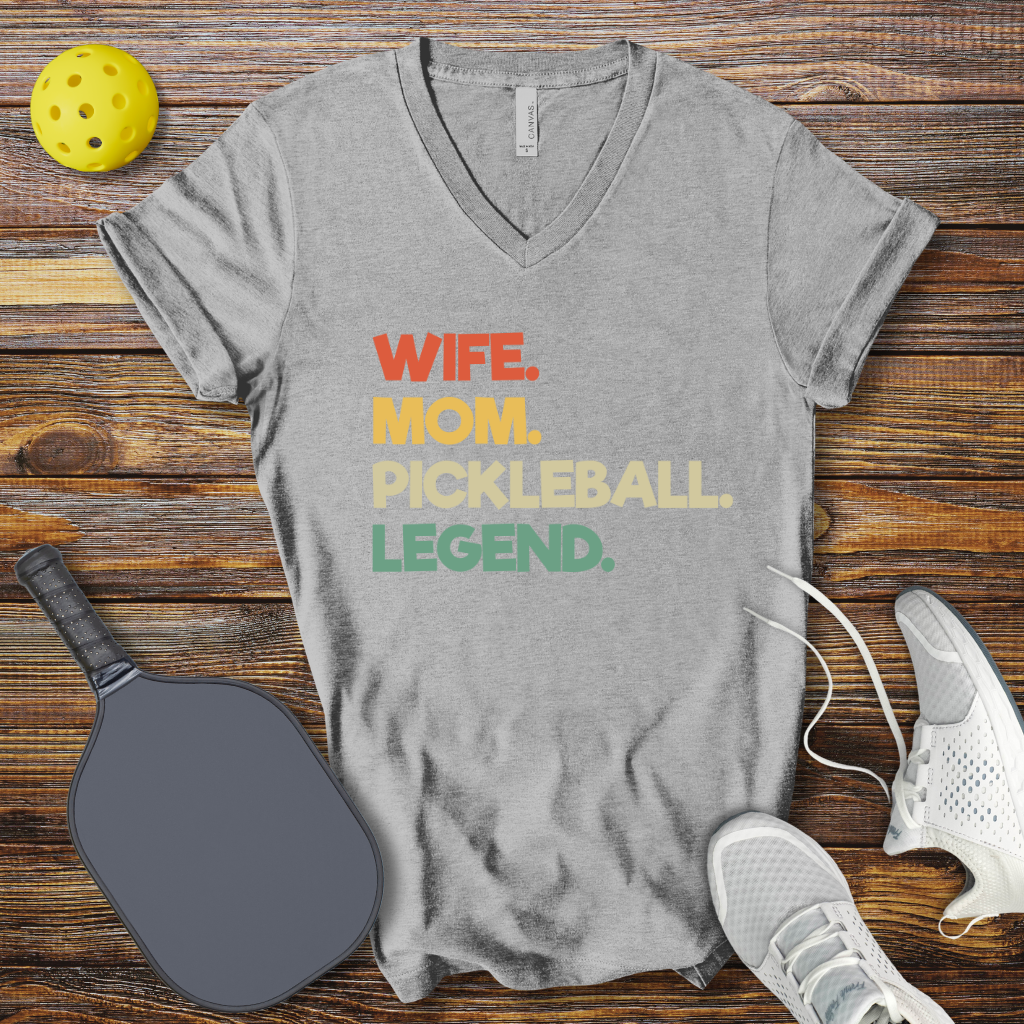 Wife Mom Pickleball Legend V-Neck T-shirt