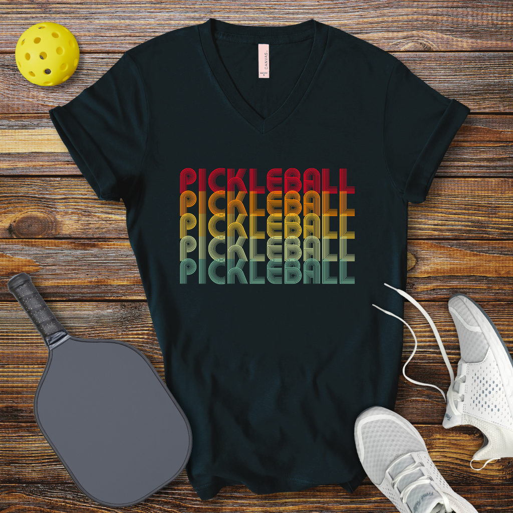 PIckleball Retro Colored V-Neck T-shirt