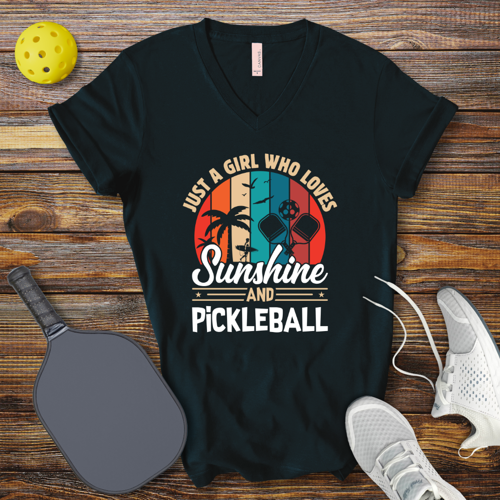 Just a Girl who Loves Sunshine and Pickleball V-Neck T-shirt