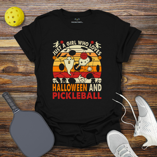 Just a Girl Who Loves Halloween and Pickleball T-Shirt