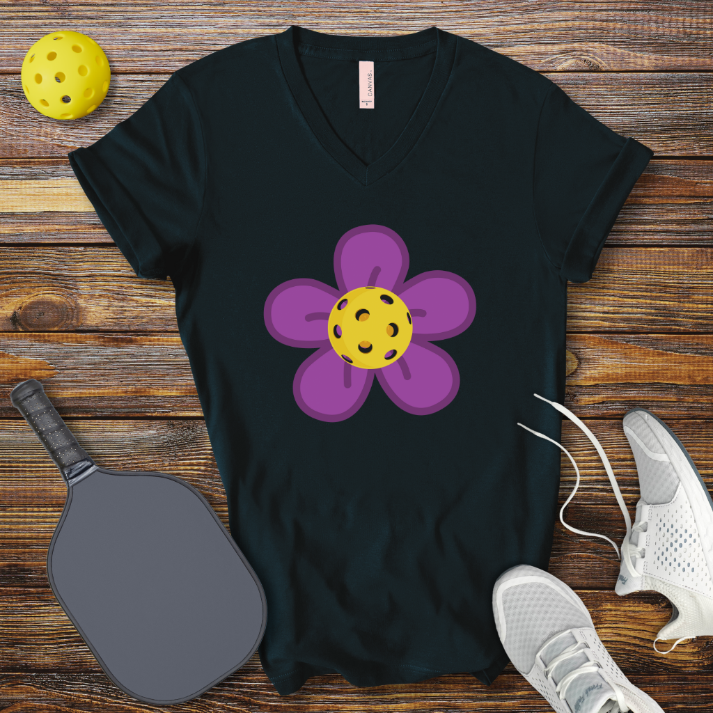 Pickleball Flower V-Neck T-shirt