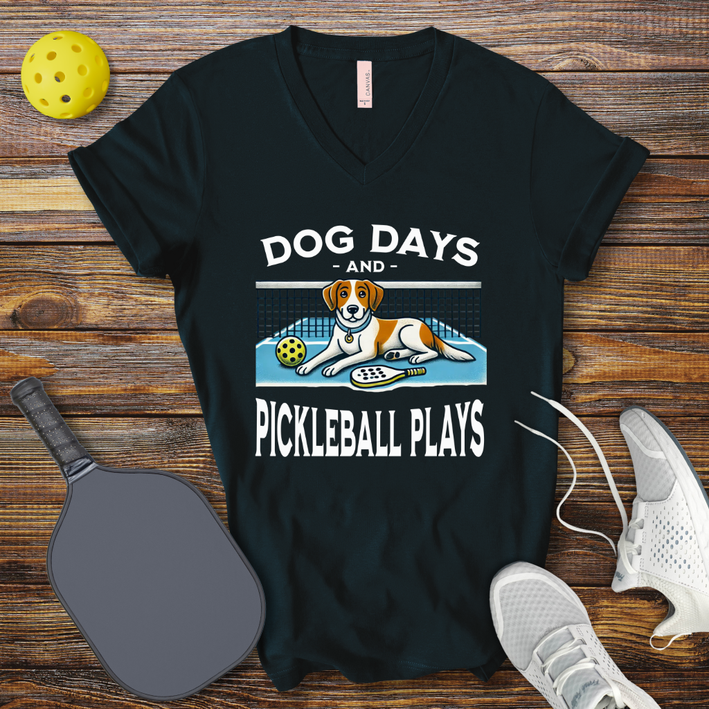 Dog Days and Pickleball Plays V-Neck T-shirt