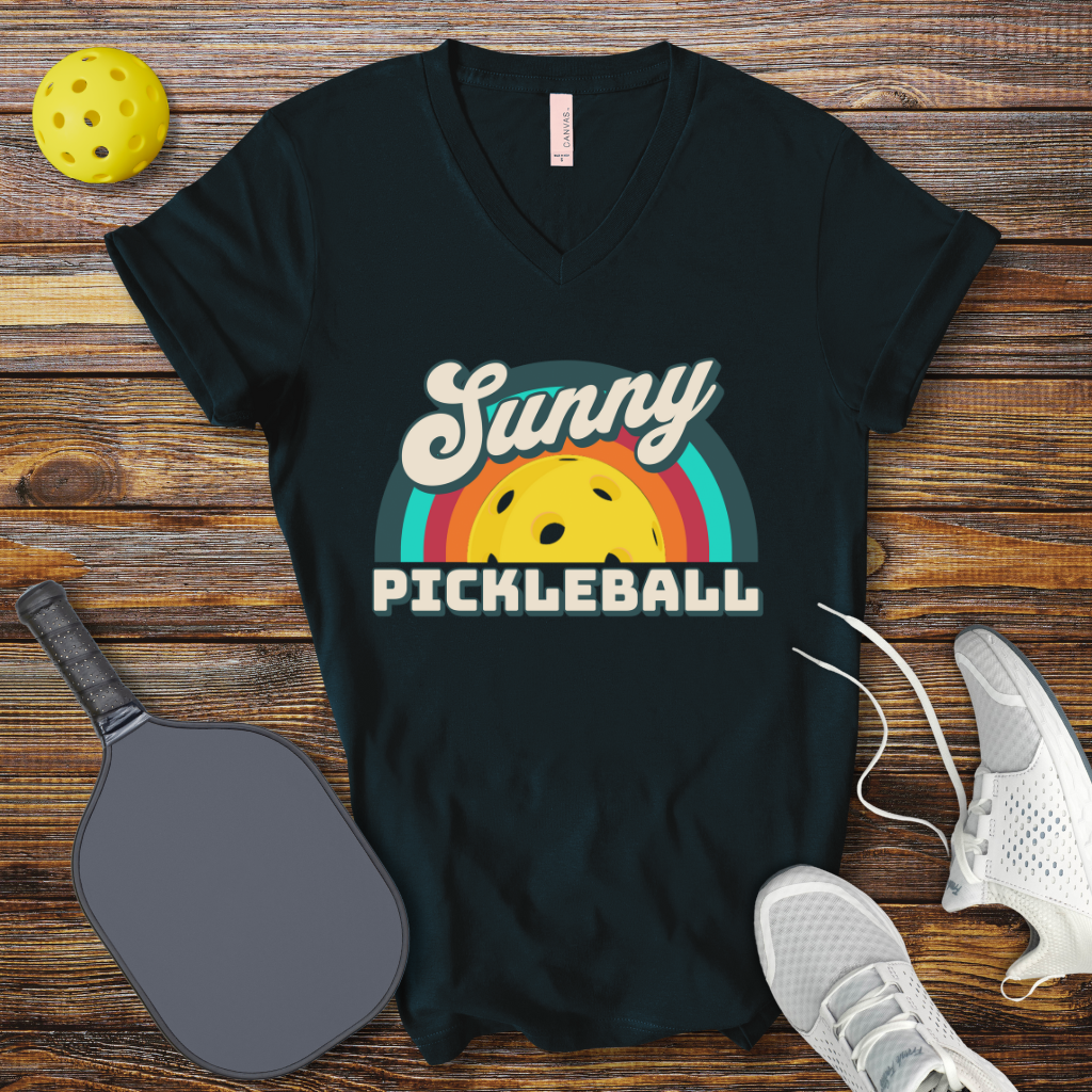 Sunny Pickleball Retro V-Neck T-shirt