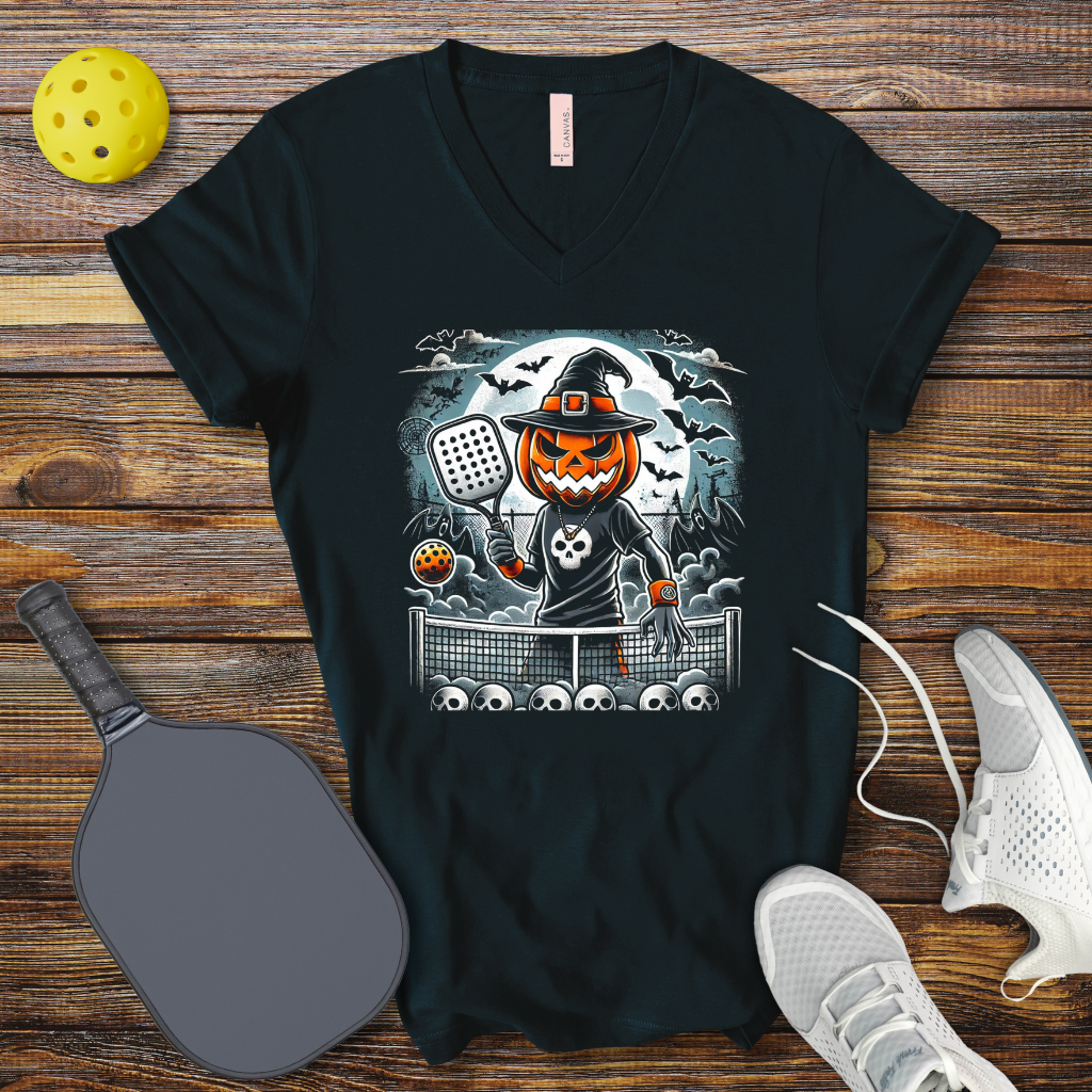 Halloween Pickleballer V-Neck T-shirt