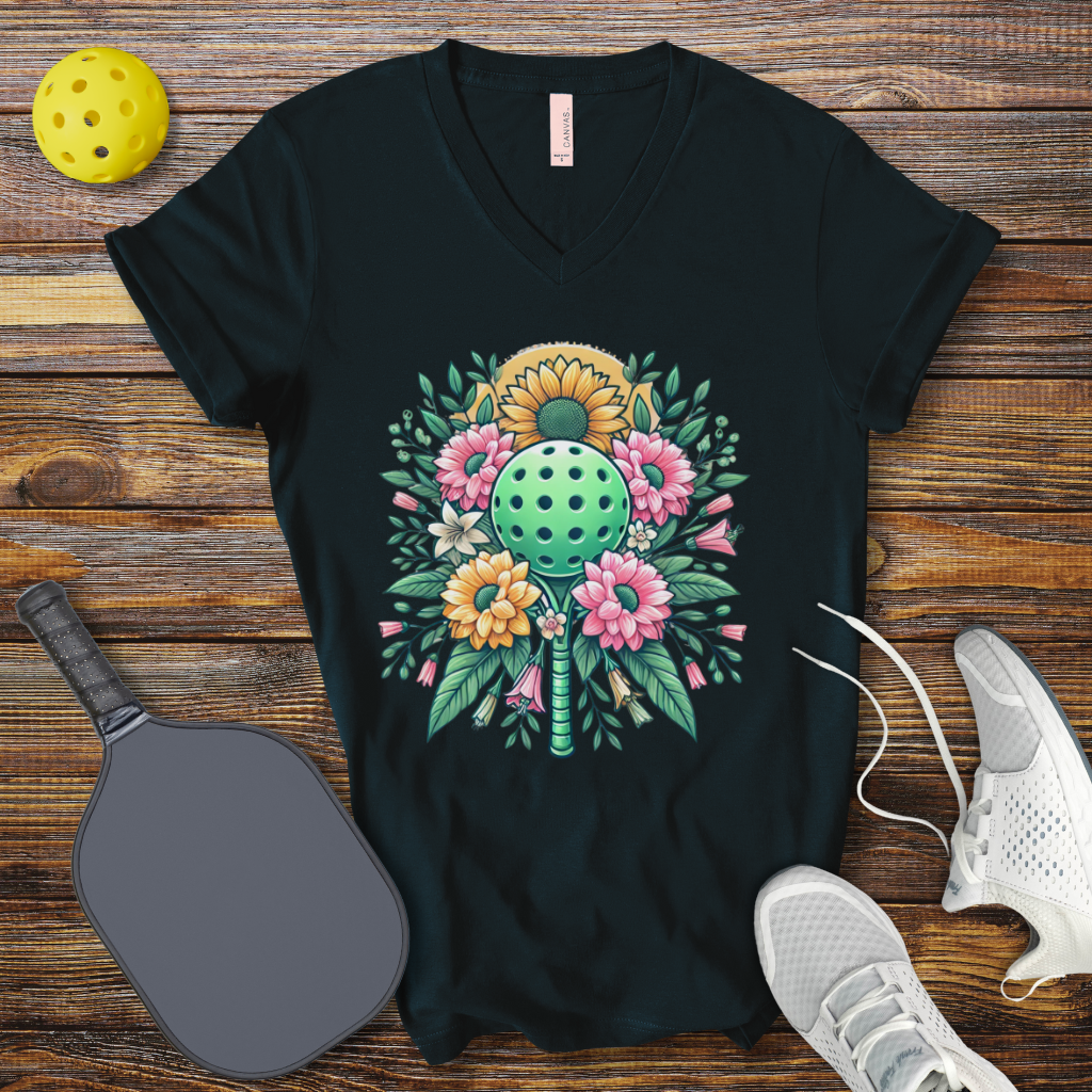 Floral Pickleball Dreams V-Neck T-Shirt