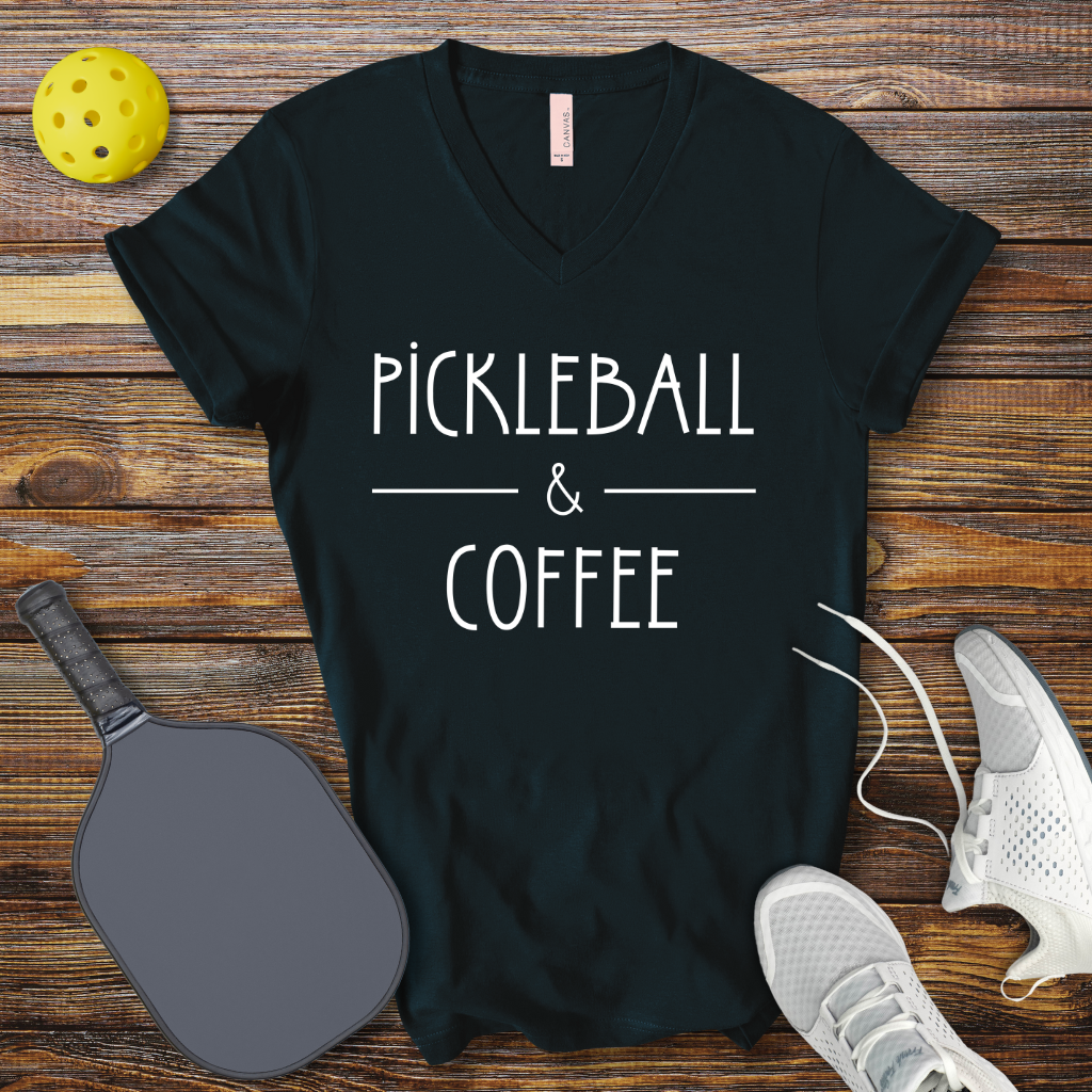 Pickleball & Coffee V-Neck T-shirt