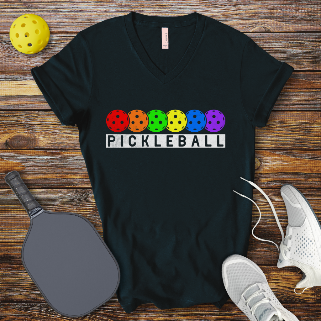 Pickleball Retro Balls V-Neck T-Shirt