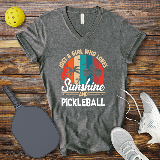 Just a Girl who Loves Sunshine and Pickleball V-Neck T-shirt