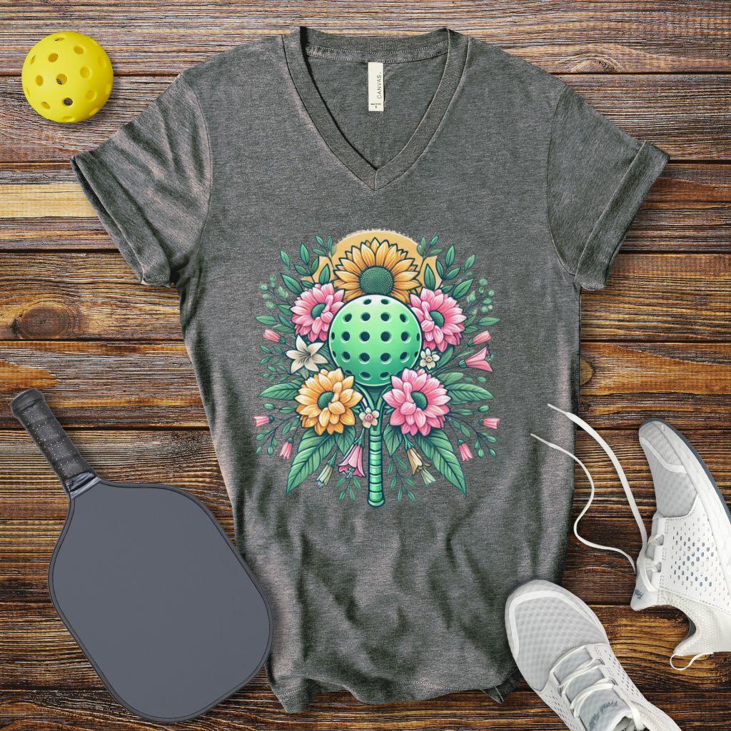 Floral Pickleball Dreams V-Neck T-Shirt