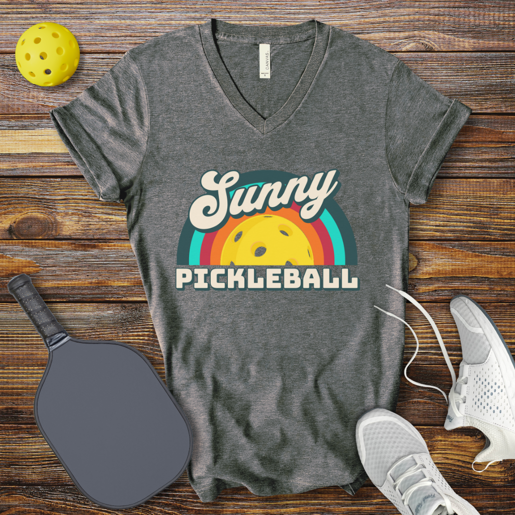 Sunny Pickleball Retro V-Neck T-shirt