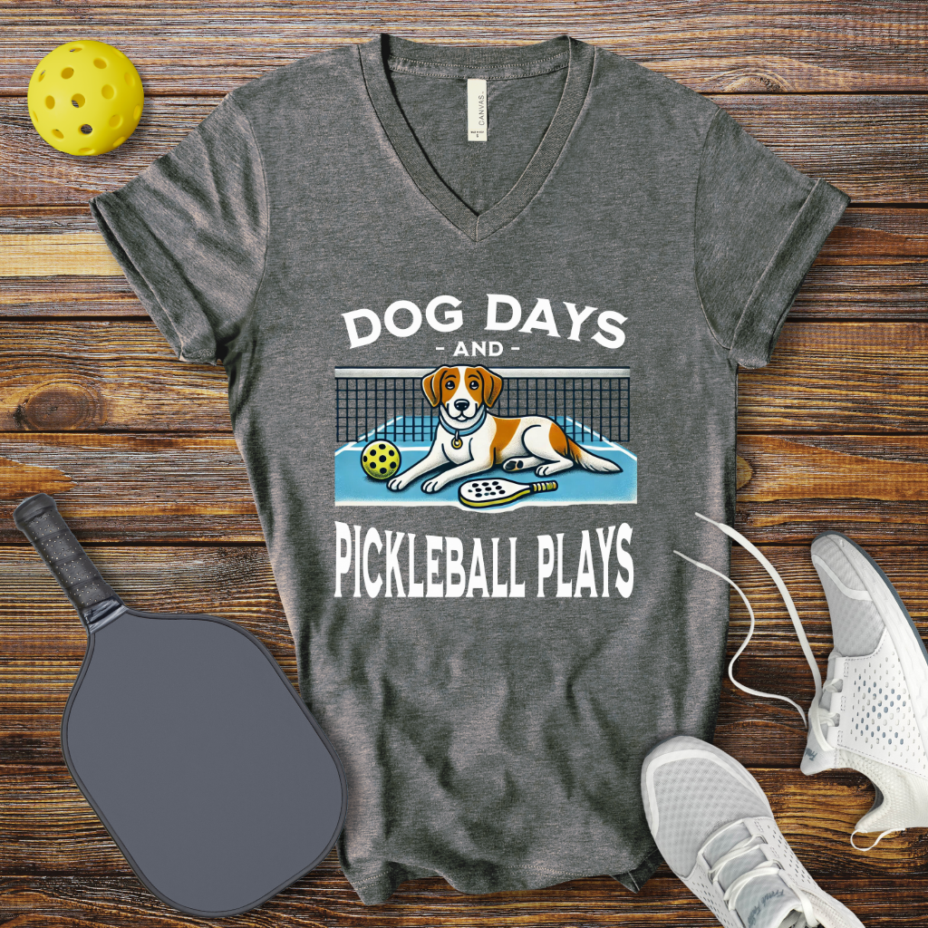 Dog Days and Pickleball Plays V-Neck T-shirt