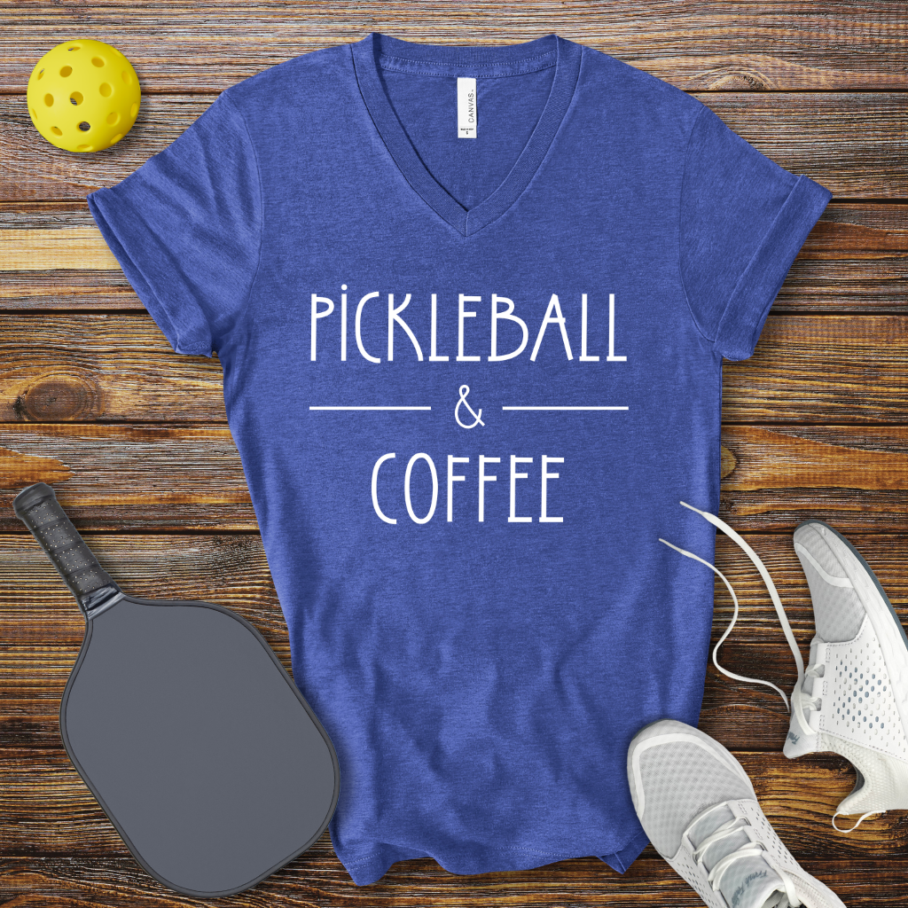 Pickleball & Coffee V-Neck T-shirt