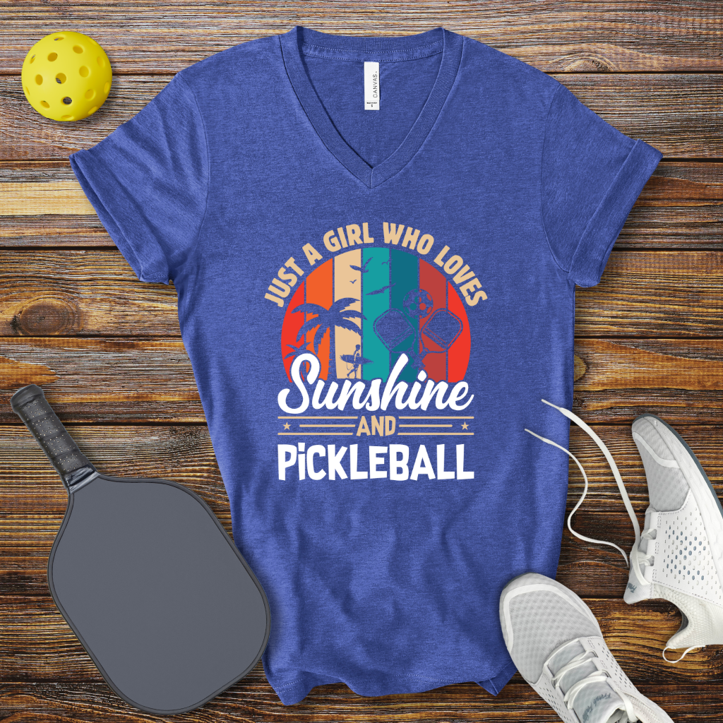 Just a Girl who Loves Sunshine and Pickleball V-Neck T-shirt