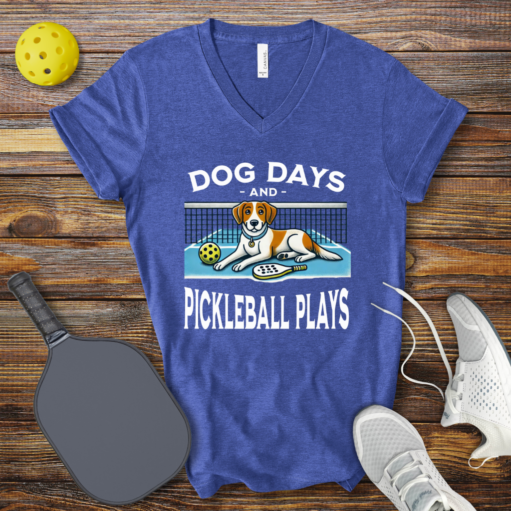 Dog Days and Pickleball Plays V-Neck T-shirt