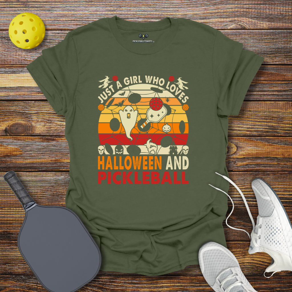 Just a Girl Who Loves Halloween and Pickleball T-Shirt