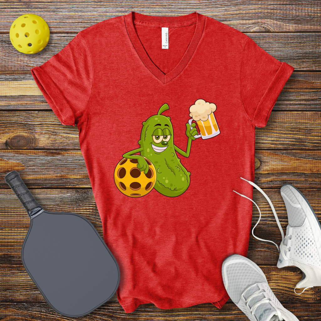 Pickle Drinking V-Neck T-shirt