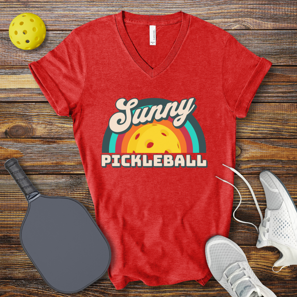 Sunny Pickleball Retro V-Neck T-shirt