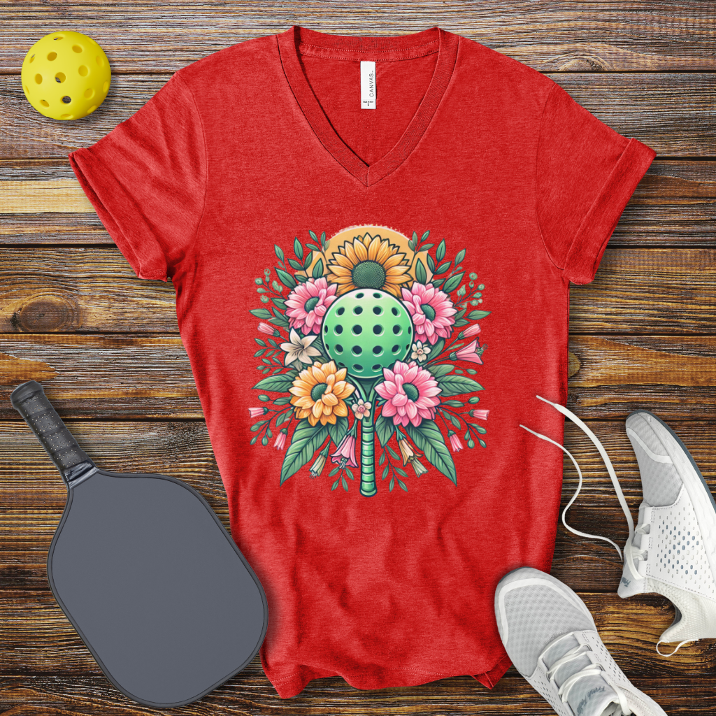 Floral Pickleball Dreams V-Neck T-Shirt