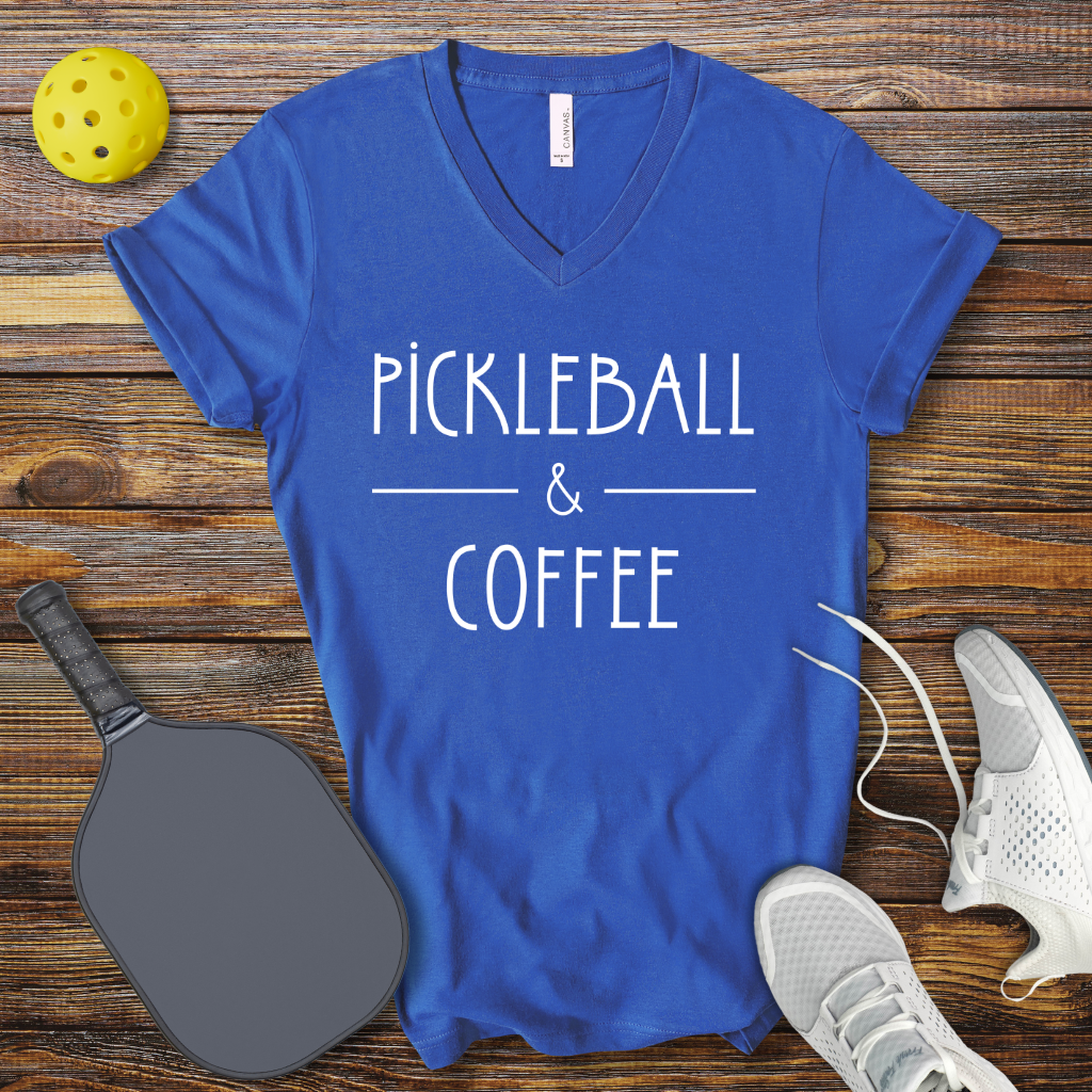 Pickleball & Coffee V-Neck T-shirt