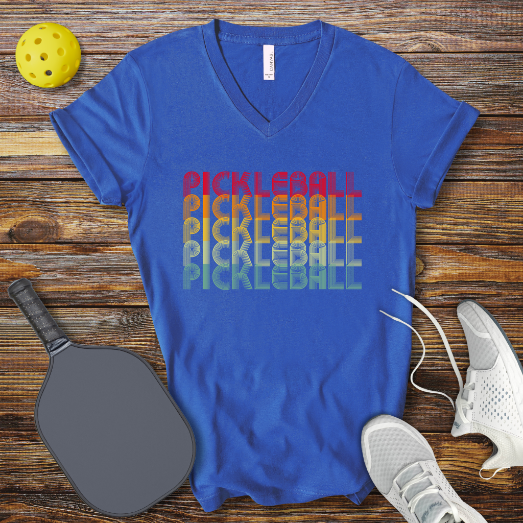 PIckleball Retro Colored V-Neck T-shirt