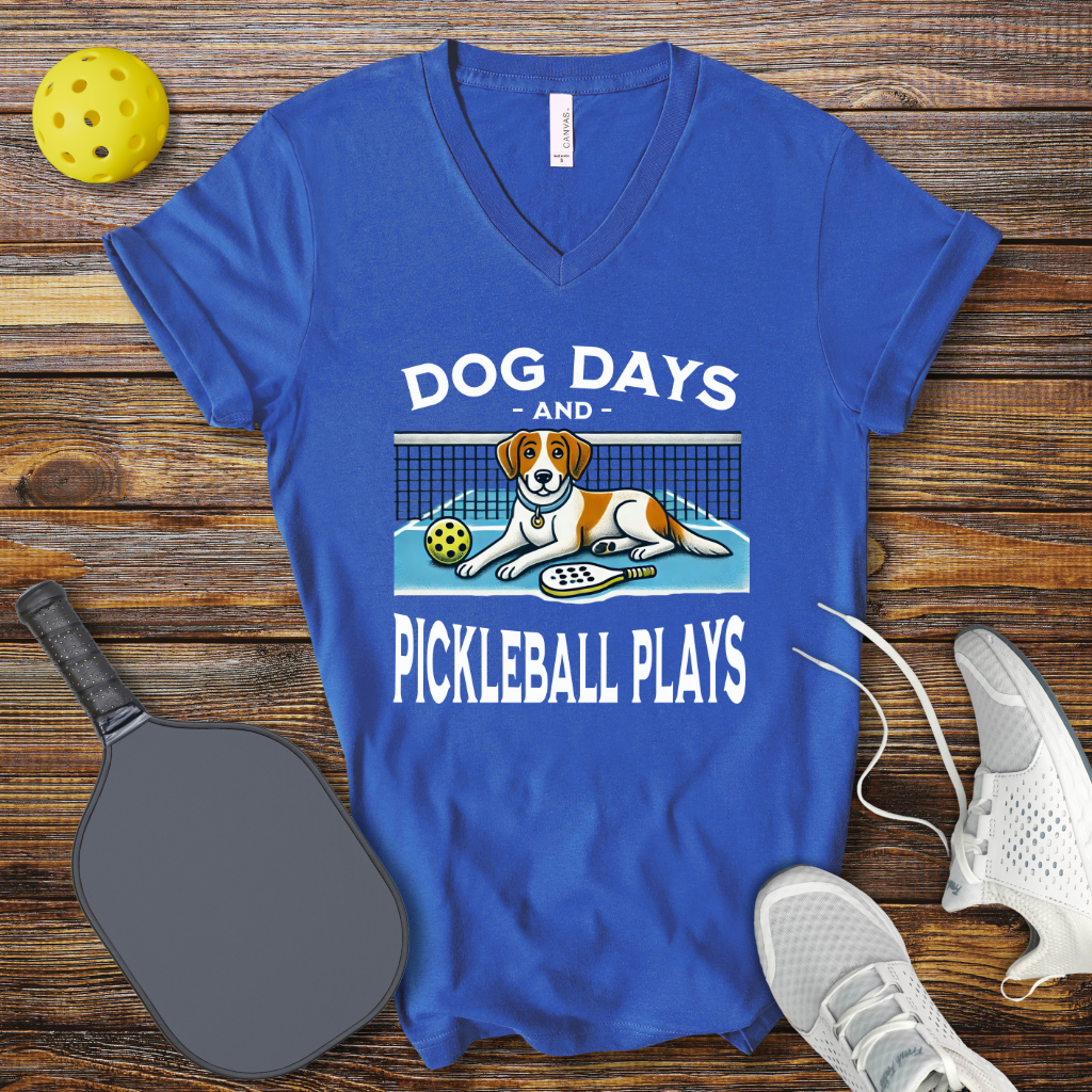 Dog Days and Pickleball Plays V-Neck T-shirt