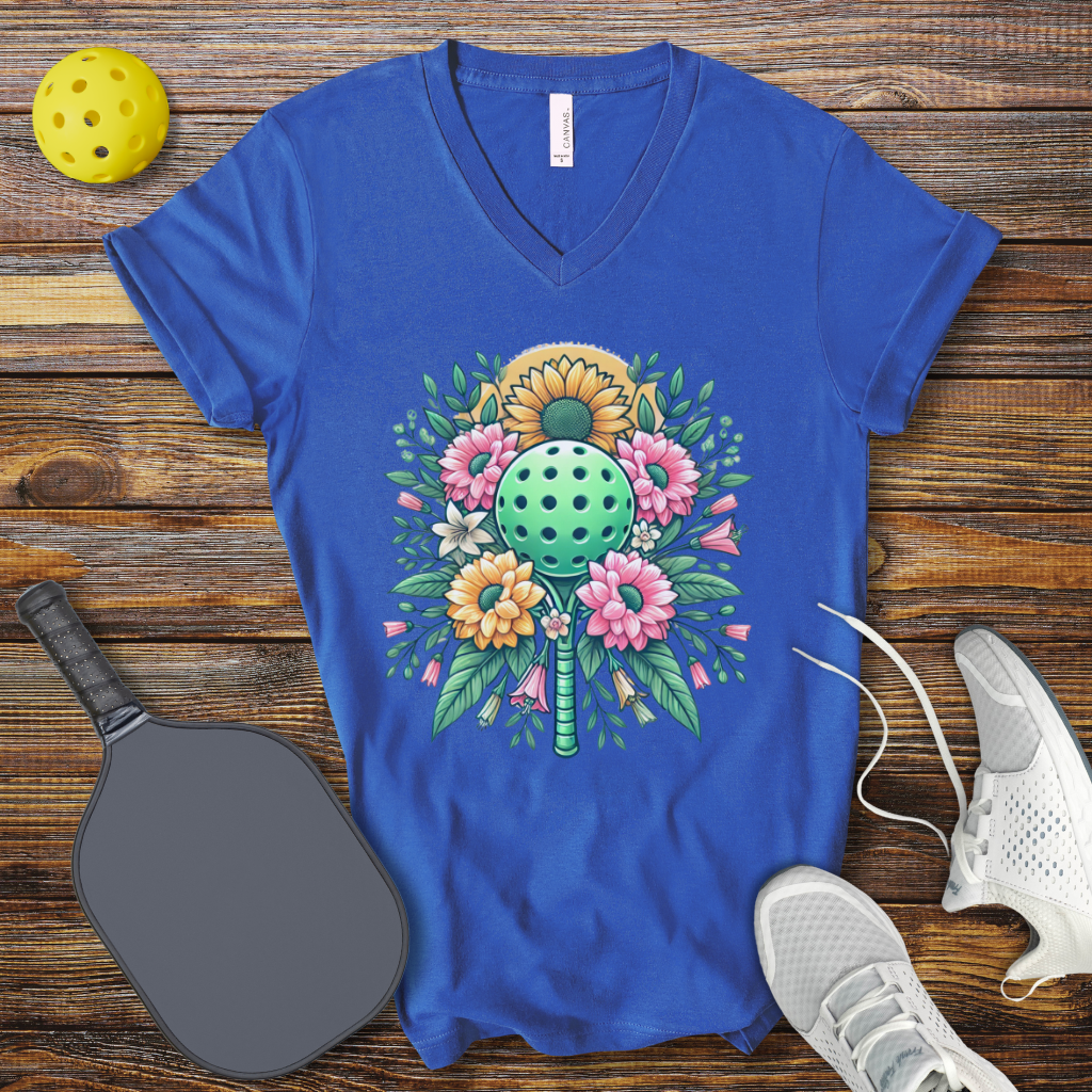 Floral Pickleball Dreams V-Neck T-Shirt