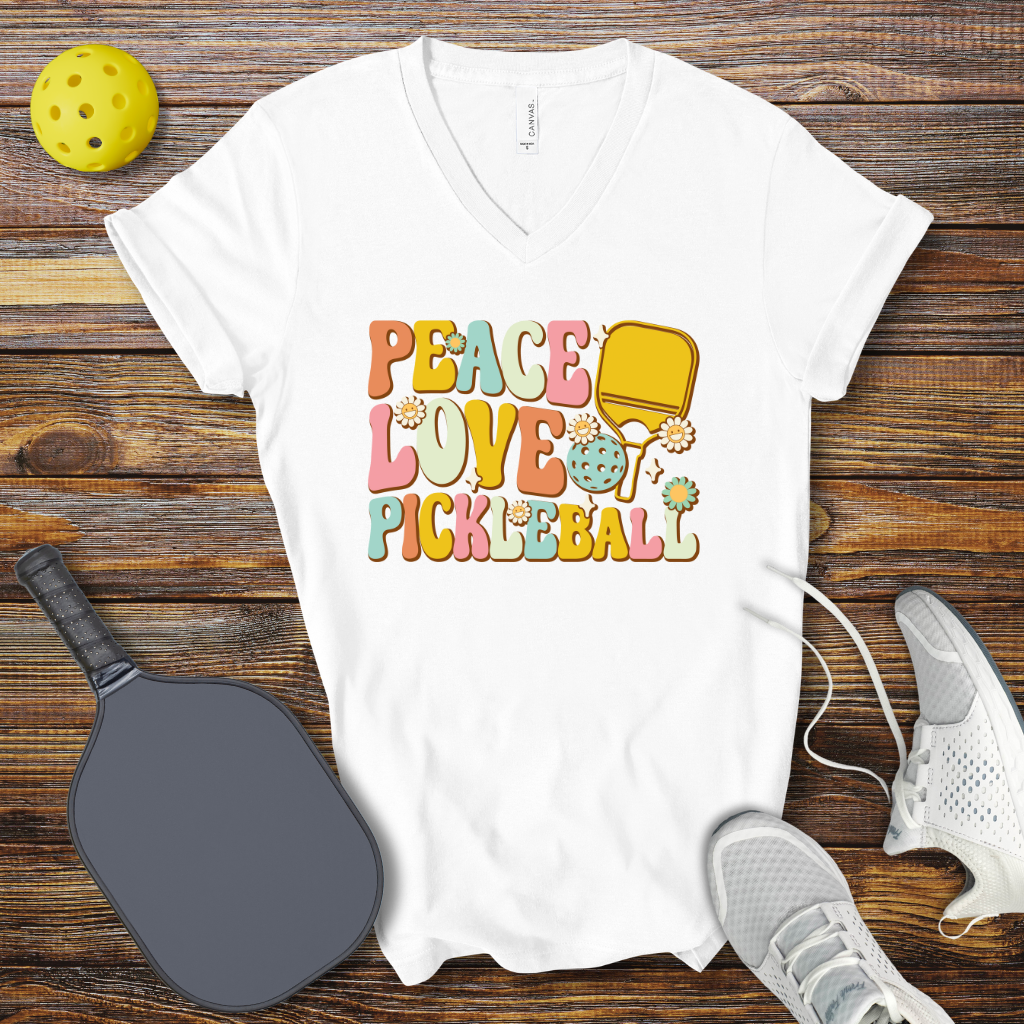 Peace Love Pickleball V-Neck T-shirt