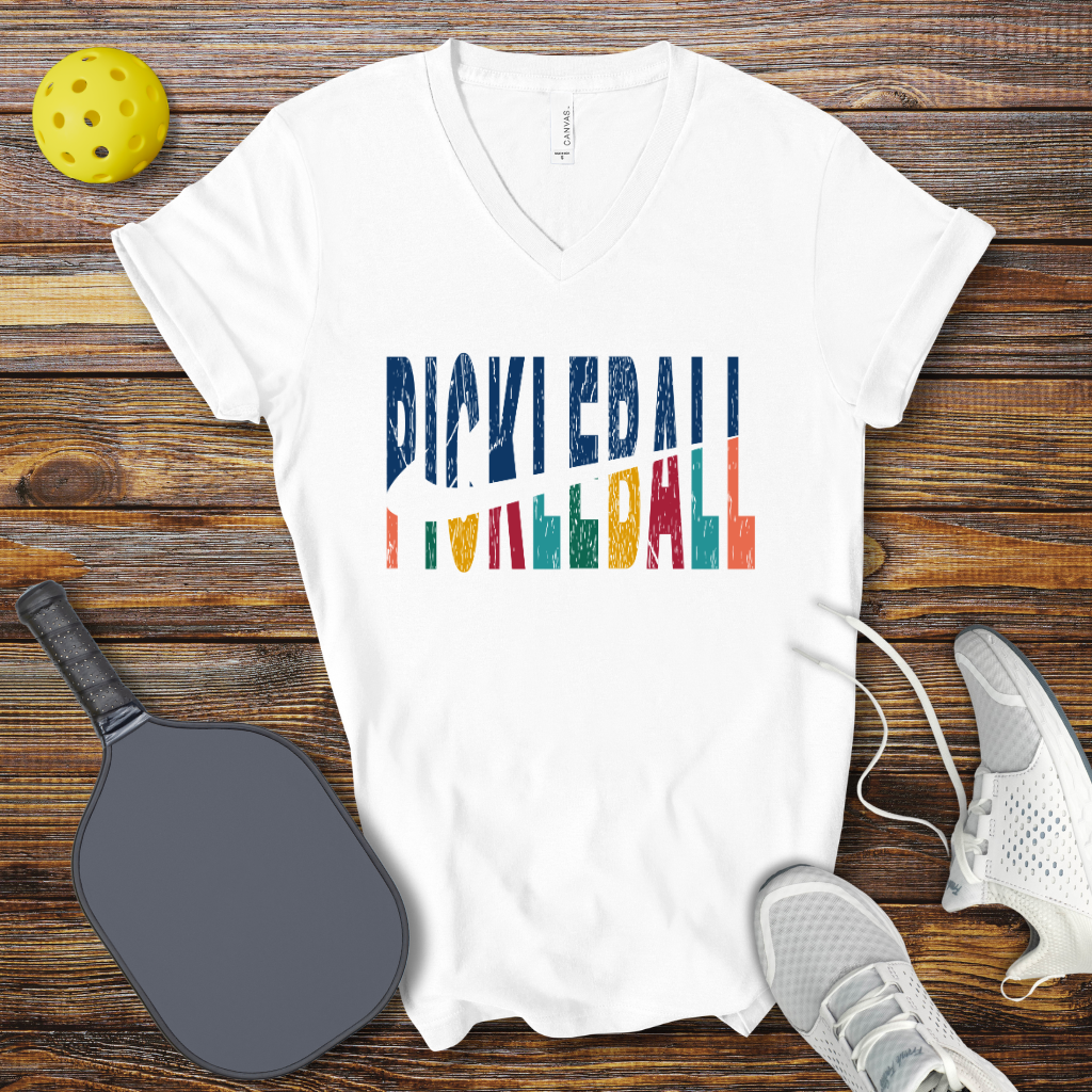 Pickleball Colored Logo V-Neck T-shirt