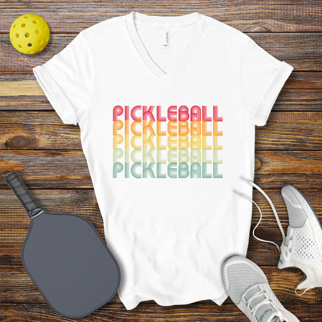 PIckleball Retro Colored V-Neck T-shirt