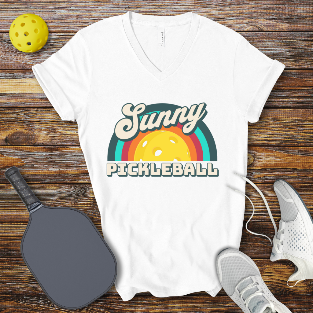 Sunny Pickleball Retro V-Neck T-shirt