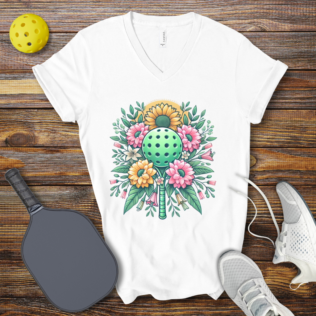 Floral Pickleball Dreams V-Neck T-Shirt